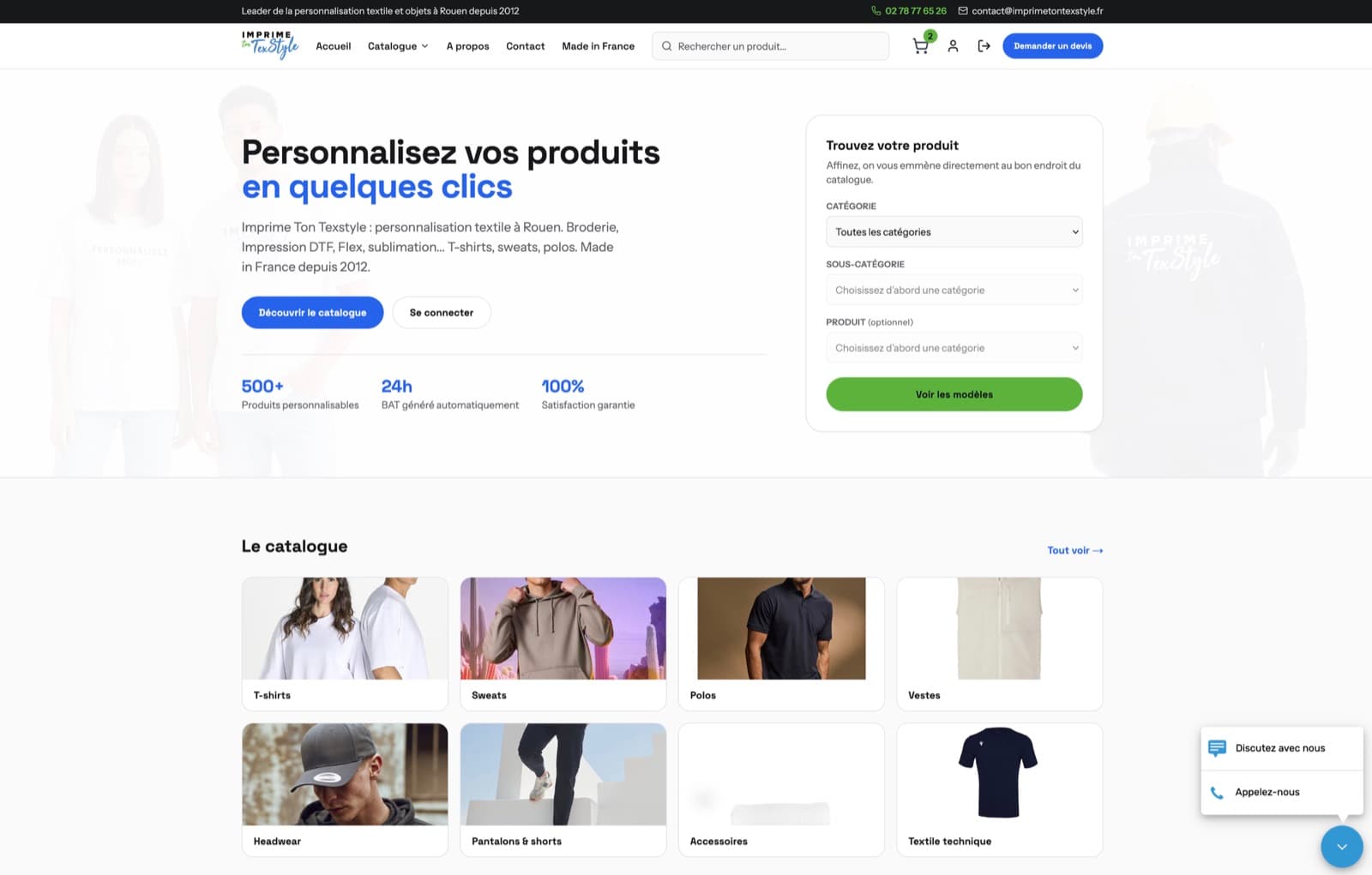 Page d'accueil du site Imprime Ton Texstyle