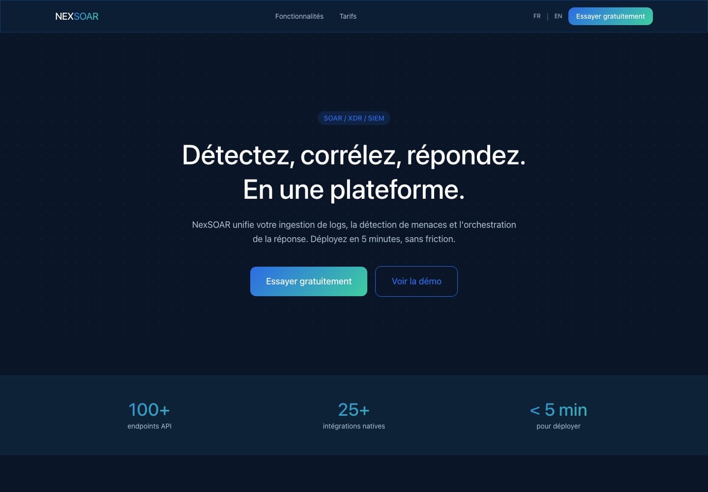 Page d'accueil du site NexSOAR