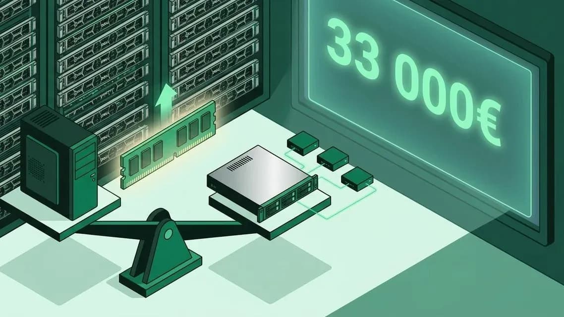 Balance entre un PC et un serveur avec clients légers, barrette de RAM en hausse